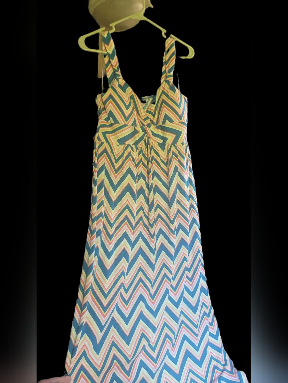 Allison Brittney Multicolor Chevron Maxi Dress in Teal, Yellow & Orange